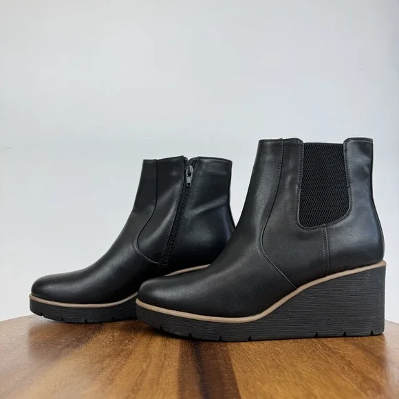 New Womens Soul Naturalizer Apollo Black Leather Chelsea Wedge Boots Size 7.5 M - Picture 2 of 8